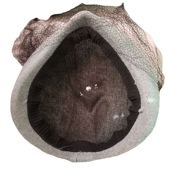 1940s Pointed Blue Hat with Long Black Veil Turned Up Brim Size 7 1/2 VINTAGE - Picture 6 of 6